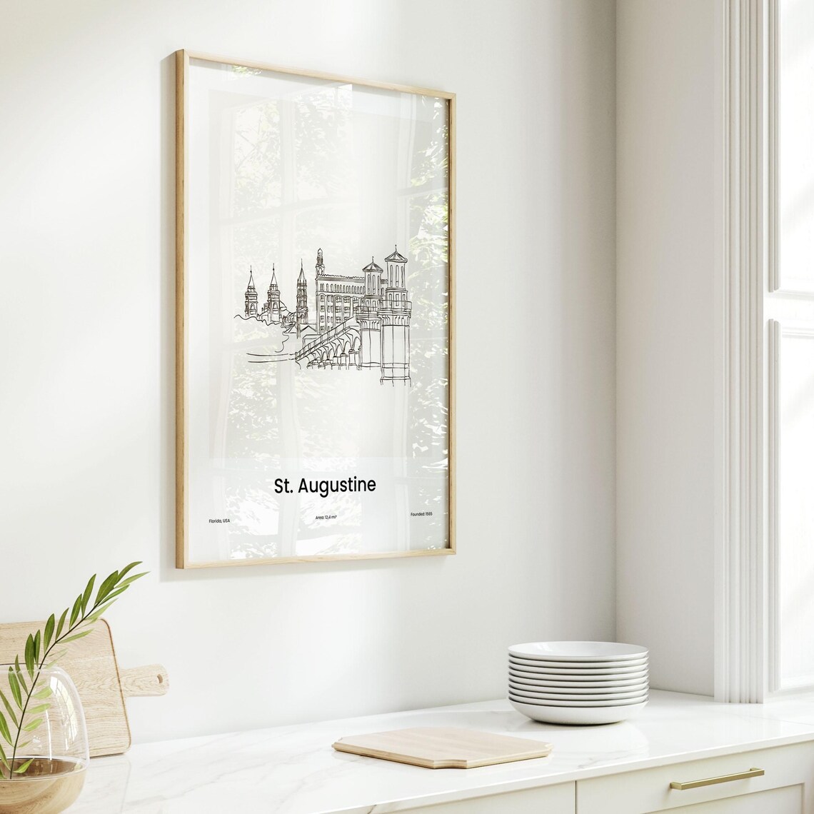 St. Augustine Florida USA Historic Lions Bridge One Line Drawing Poster - Image 6