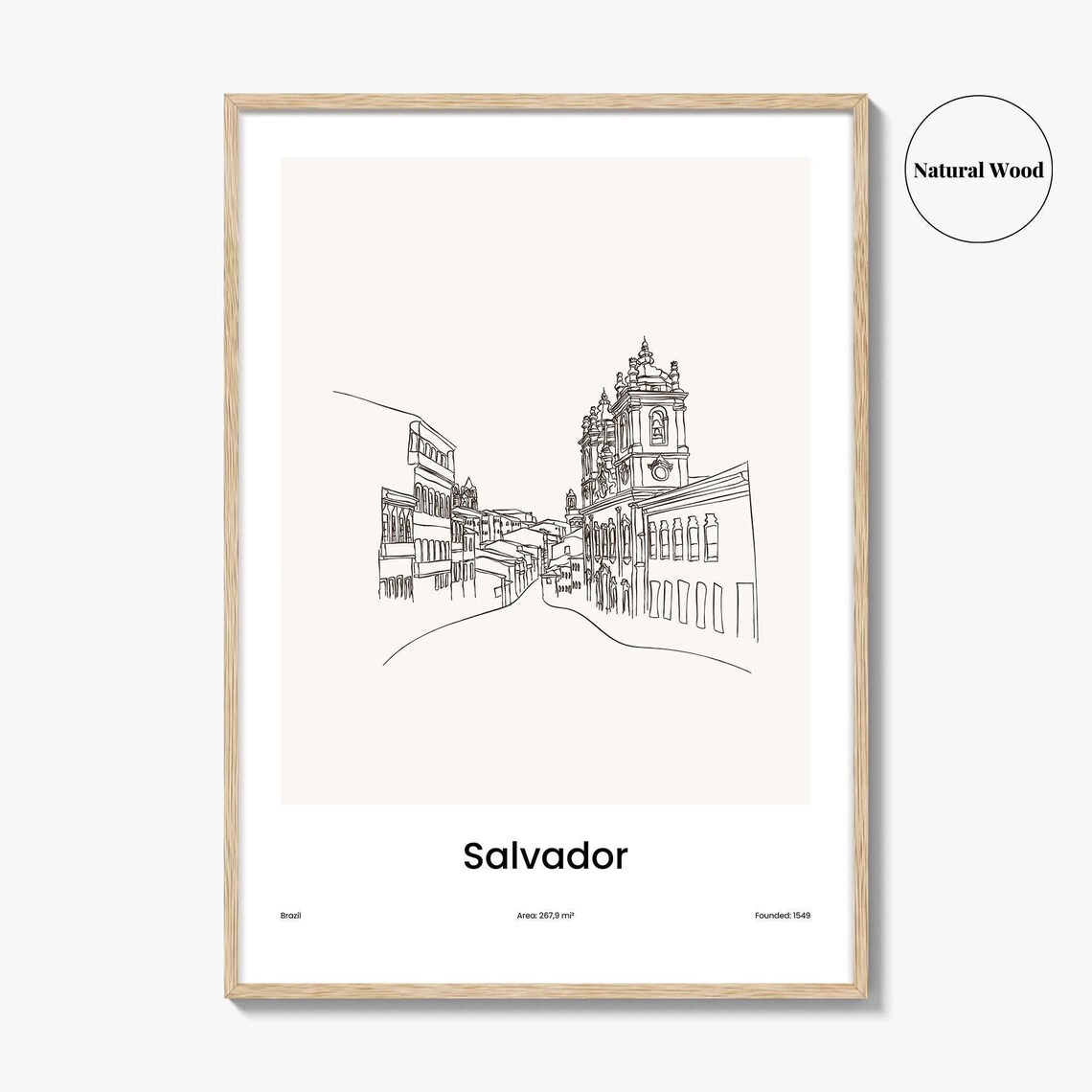Salvador Brazil Colonial Church Street Line Art Poster Minimalist Travel Home Gift - Image 2