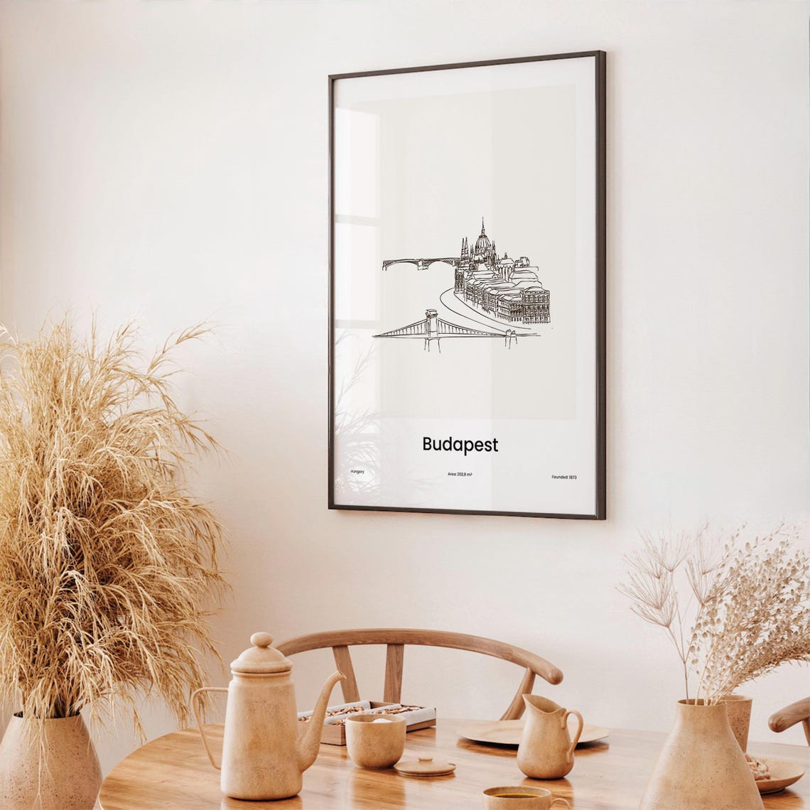Budapest Hungary Parliament River Bridge One Line Drawing Poster - Image 3