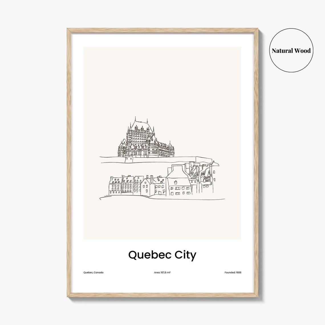 Quebec City Canada Historic Minimalist Line Drawing Art Poster - Image 2