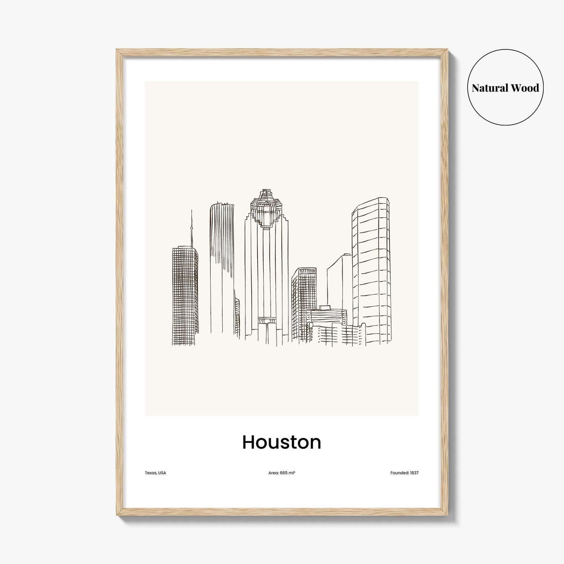 Houston Texas Minimalist Line Drawing Downtown Skyline Poster - Image 2