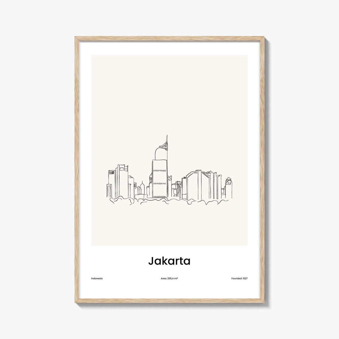 Jakarta Indonesia Modern Skyline One Line Drawing Poster Minimalist Travel Home Gift