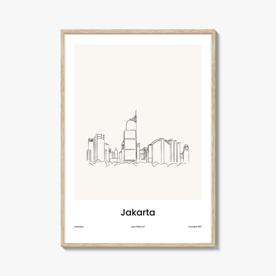 Jakarta Indonesia Modern Skyline One Line Drawing Poster Minimalist Travel Home Gift