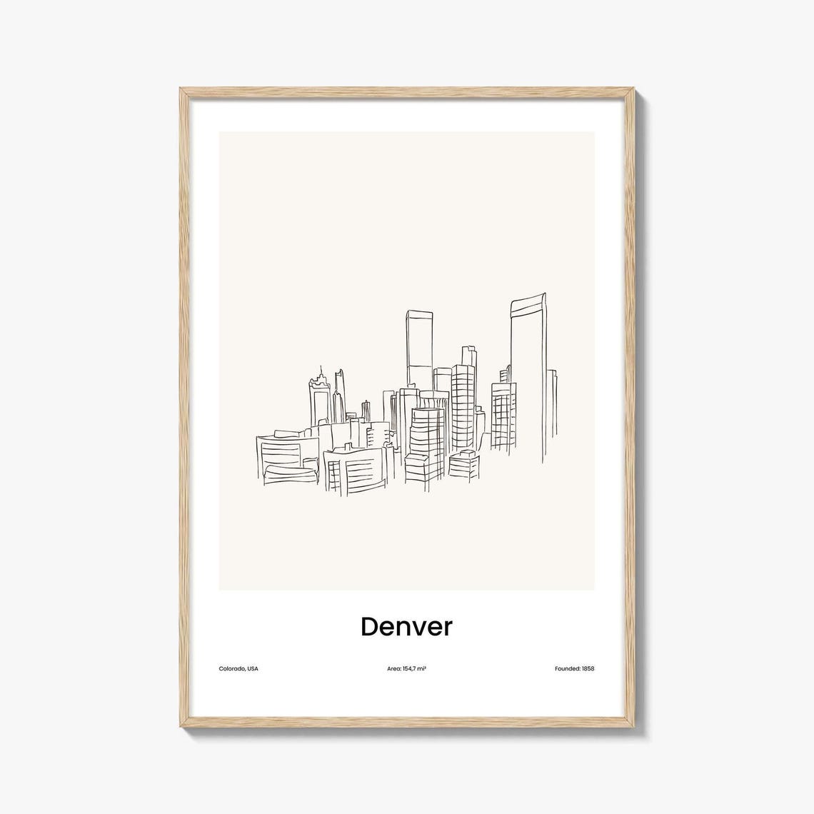 Denver Colorado USA Downtown Skyline One Line Drawing Poster