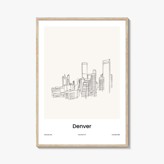 Denver Colorado USA Downtown Skyline One Line Drawing Poster