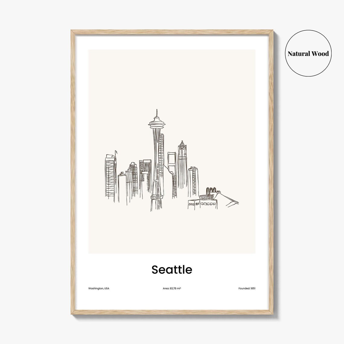 Seattle Washington One Line Drawing Space Needle Skyline Minimalist Poster - Image 2