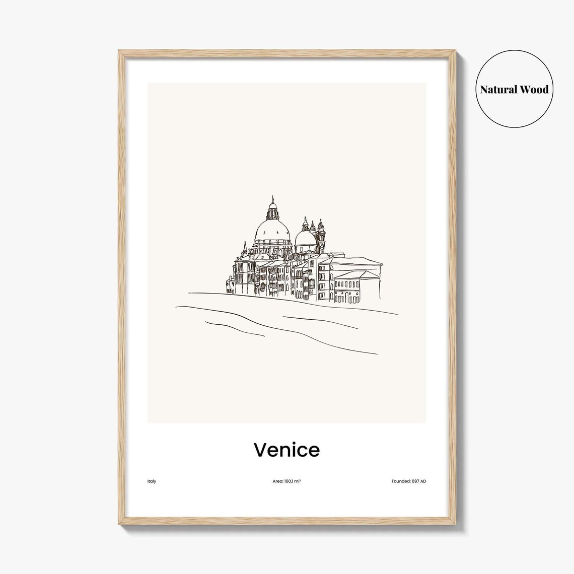 Venice Italy Basilica Minimalist Line Drawing Canal Travel Poster - Image 2
