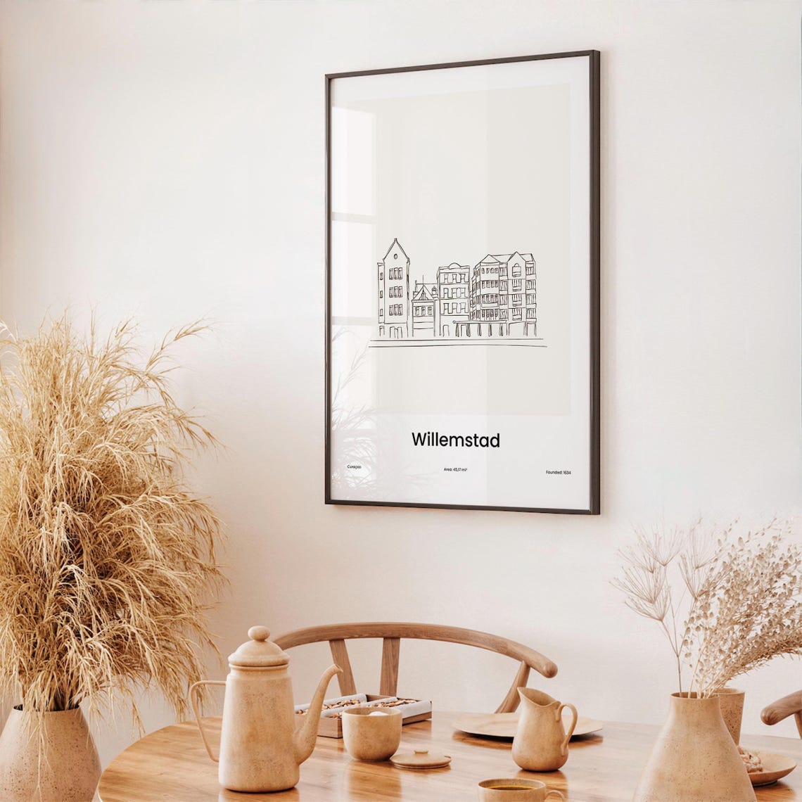 Willemstad Curacao Waterfront Minimalist Line Drawing Poster - Image 3