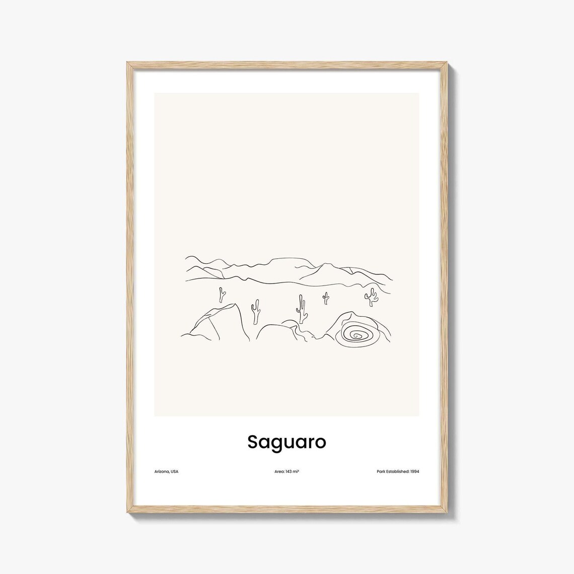 Saguaro Arizona Desert Cactus Line Drawing Minimalist Art Poster