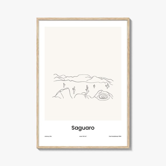 Saguaro Arizona Desert Cactus Line Drawing Minimalist Art Poster