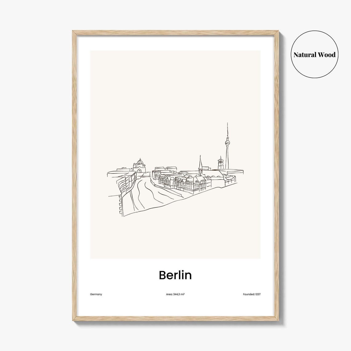 Berlin Germany TV Tower Skyline One Line Drawing Minimalist Poster - Image 2