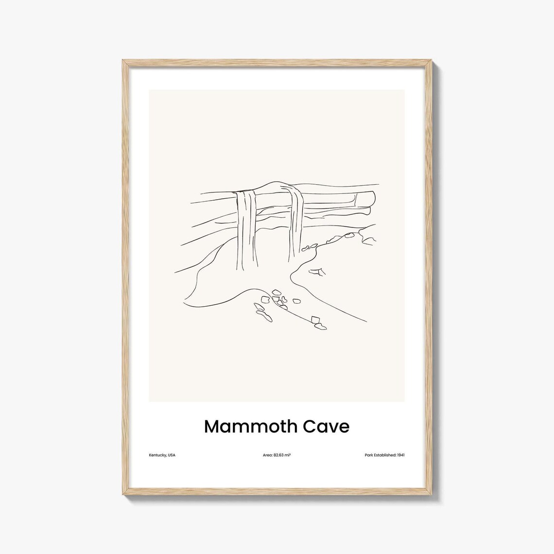 Mammoth Cave Kentucky Waterfall Line Drawing Poster Gift Minimalist Travel Home Gift