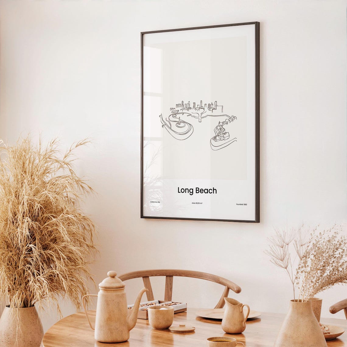 Long Beach California USA Coast City Skyline One Line Drawing Poster - Image 3