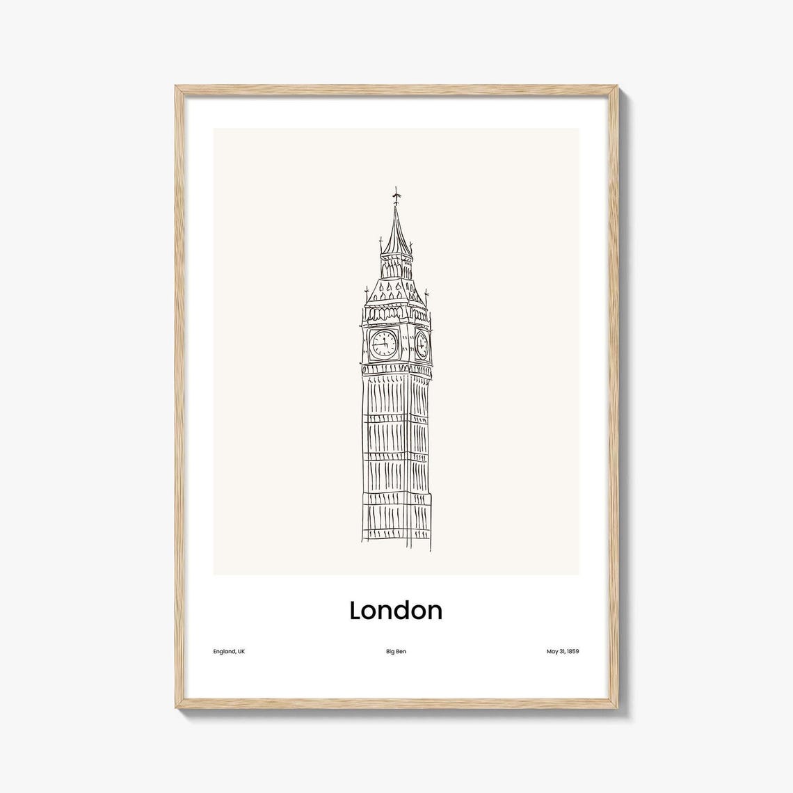 London Big Ben Clock Tower Minimalist Line Drawing Art Poster