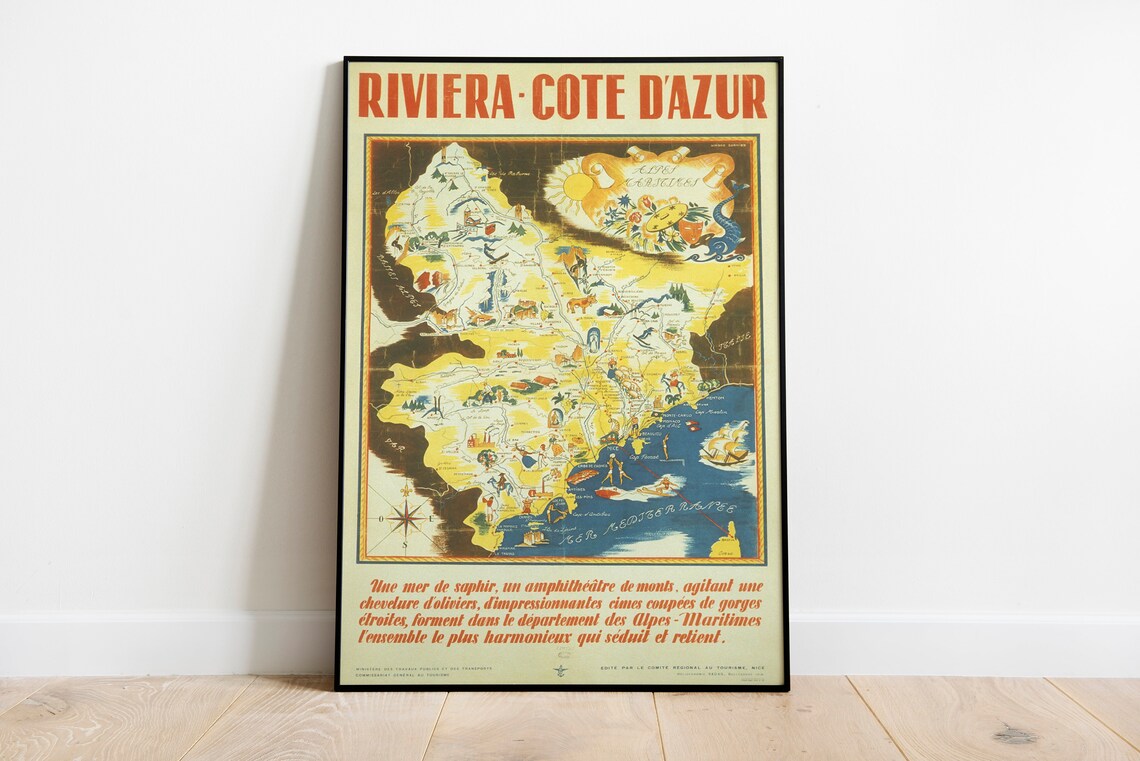 Cote D'Azur Vintage Travel Poster, France Wall Decor - Image 2