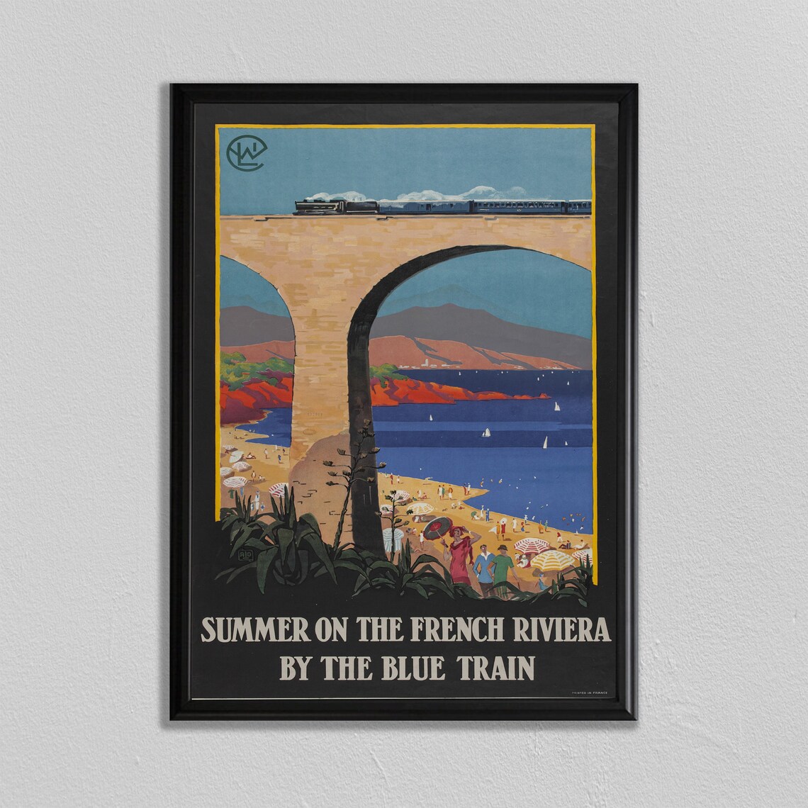 Summer on the French Riviera Blue Train Vintage Travel Poster