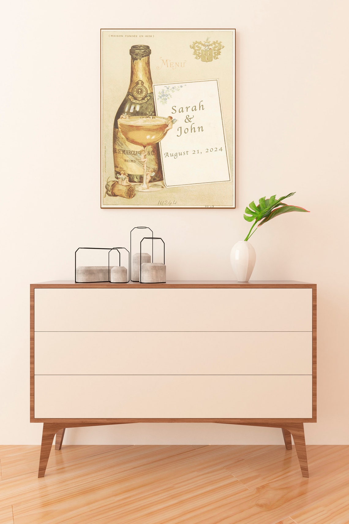 Sarah and John Personalized Wedding Menu Champagne Art Print - Image 2