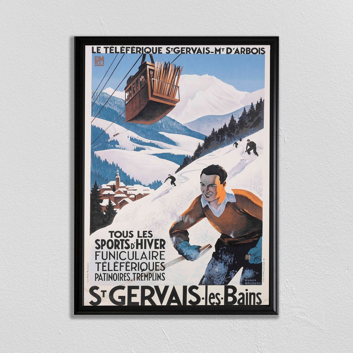 St Gervais les Bains Vintage French Ski Resort Cable Car Travel Poster