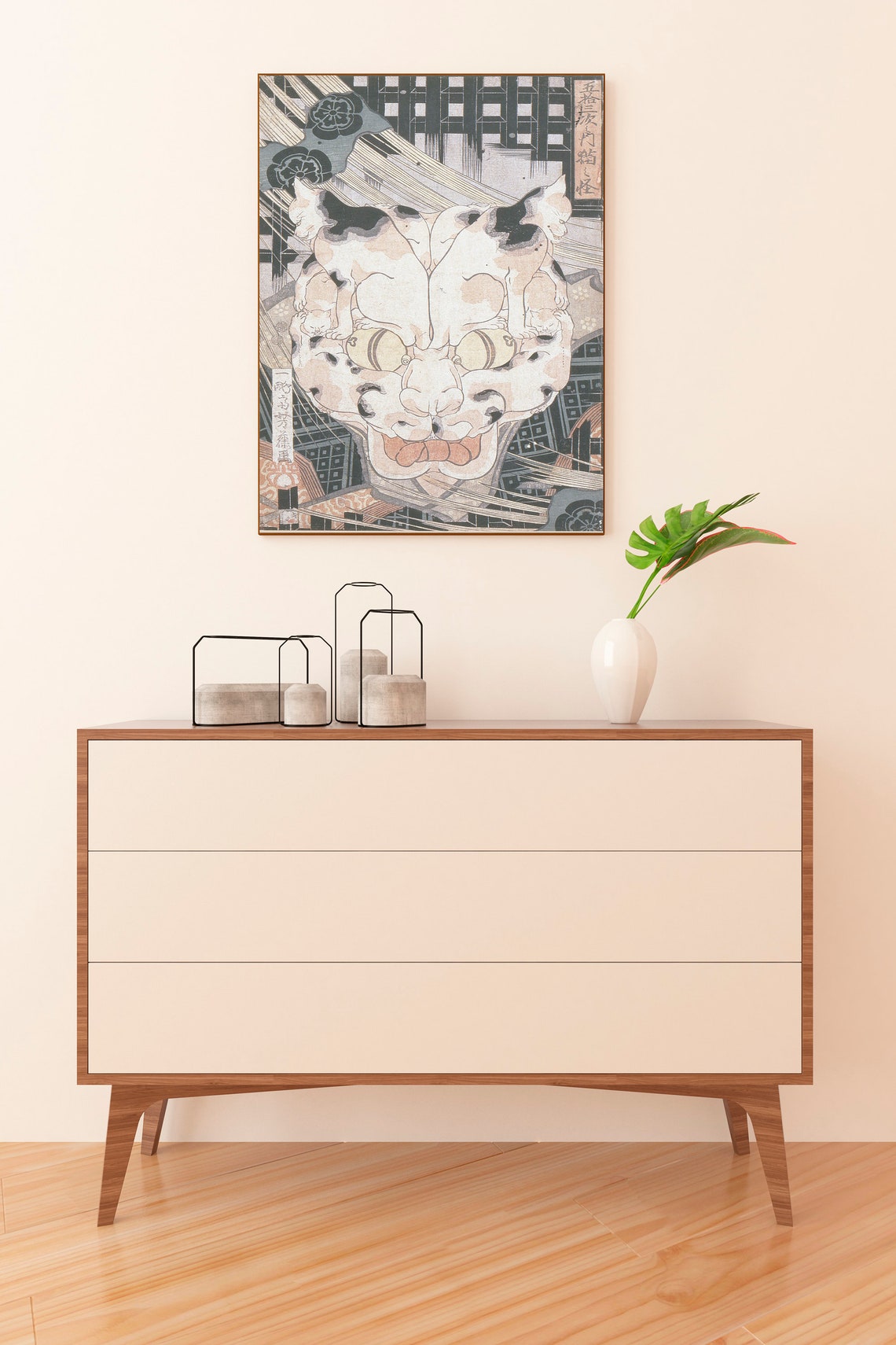 Japanese Woodblock Cats Optical Illusion Big Cat Face Art Poster - Image 2