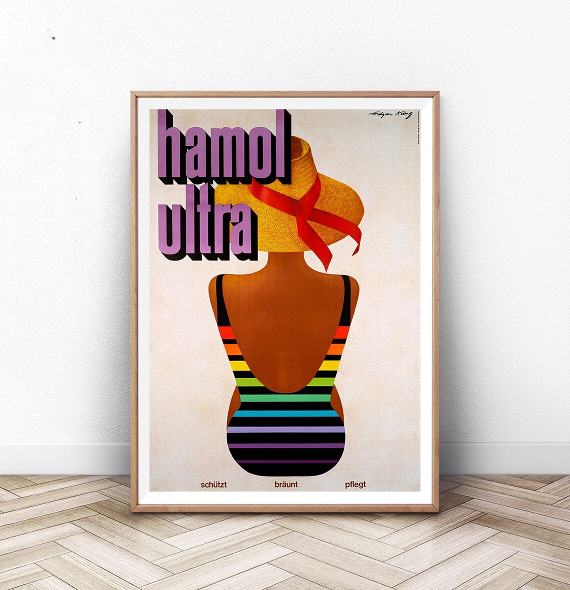 Hamol Ultra German Vintage Suntan Lotion Ad Poster Swimsuit Girl