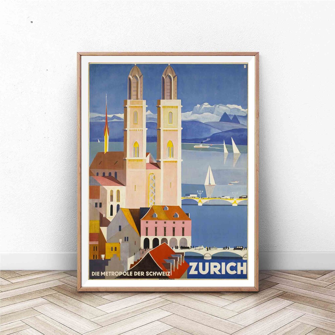 Zurich Vintage Travel Poster, Swiss Wall Art Print