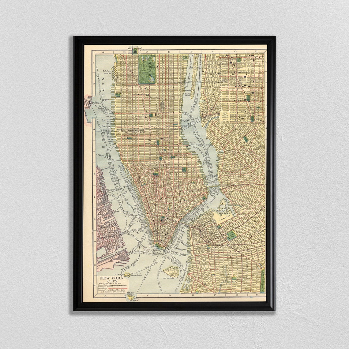 Antique New York City 1910 Manhattan Street Map Vintage Print