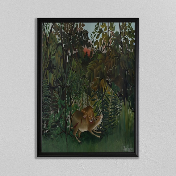 Henri Rousseau Hungry Lion Attacking Antelope Jungle Painting Poster
