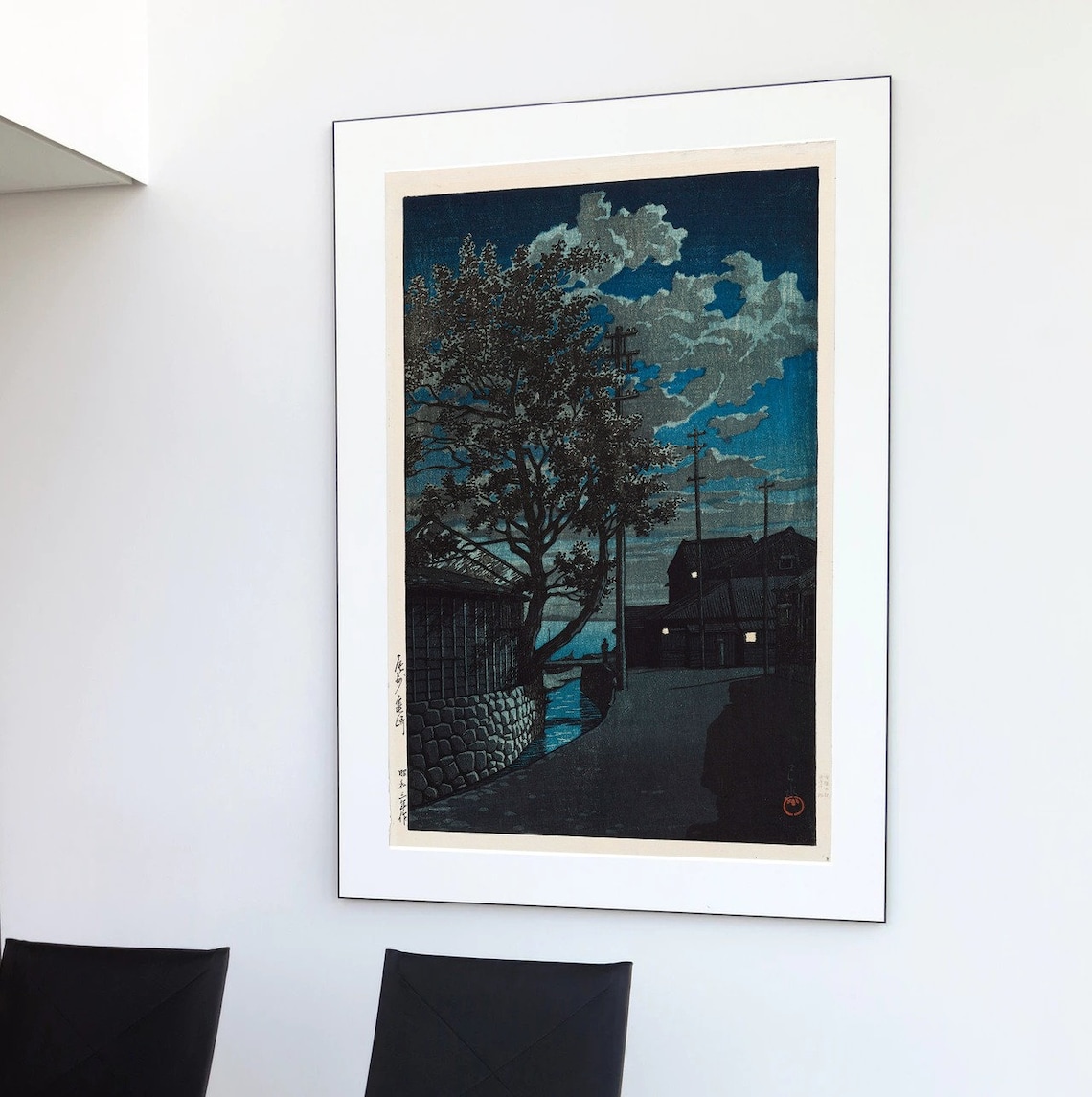 Hasui Kawase Night Street Moonlit Japanese Woodblock Art Poster - Image 2