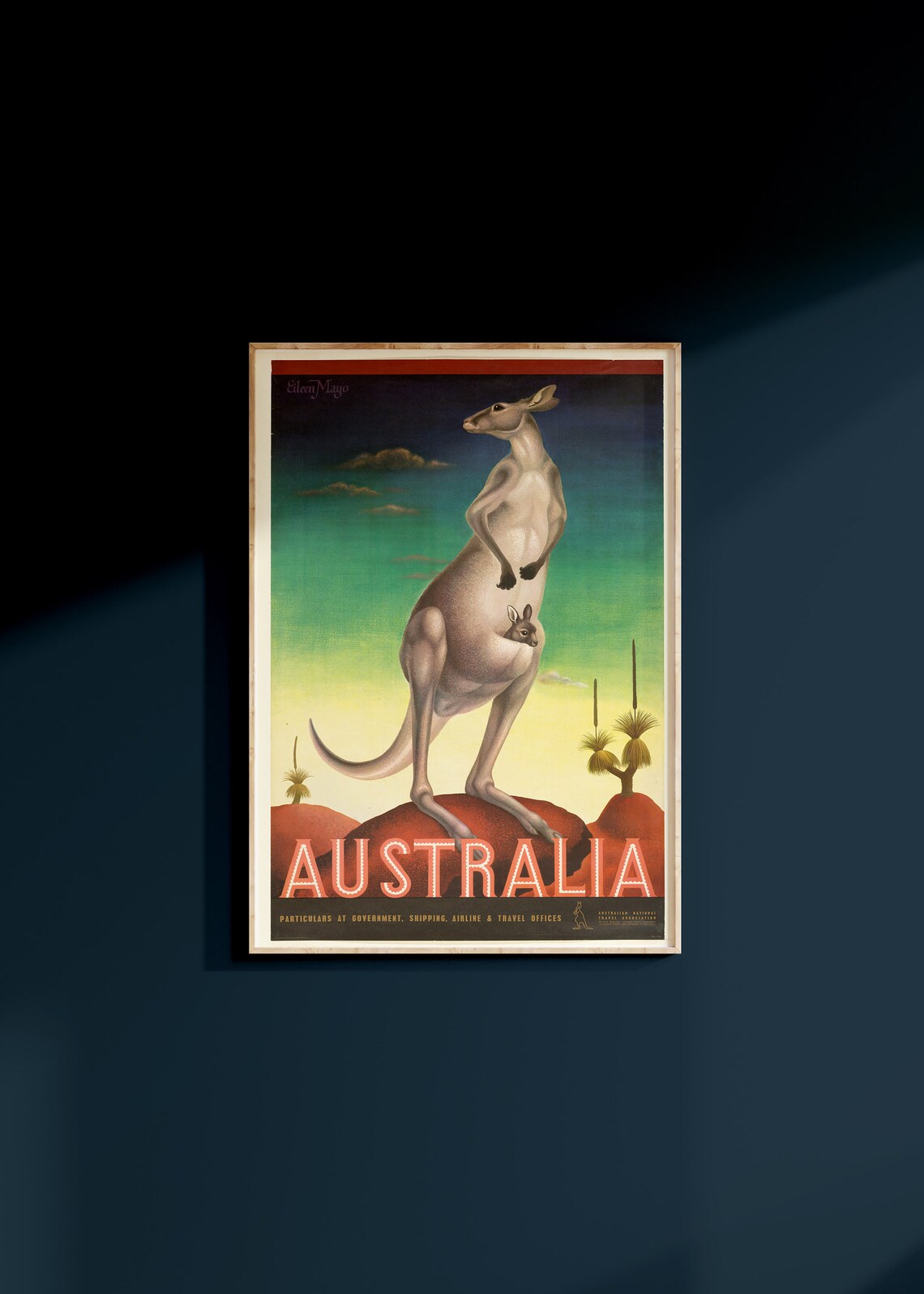 Australia Kangaroo Mother Joey Red Rock Outback Eileen Mayo Travel Poster - Image 2