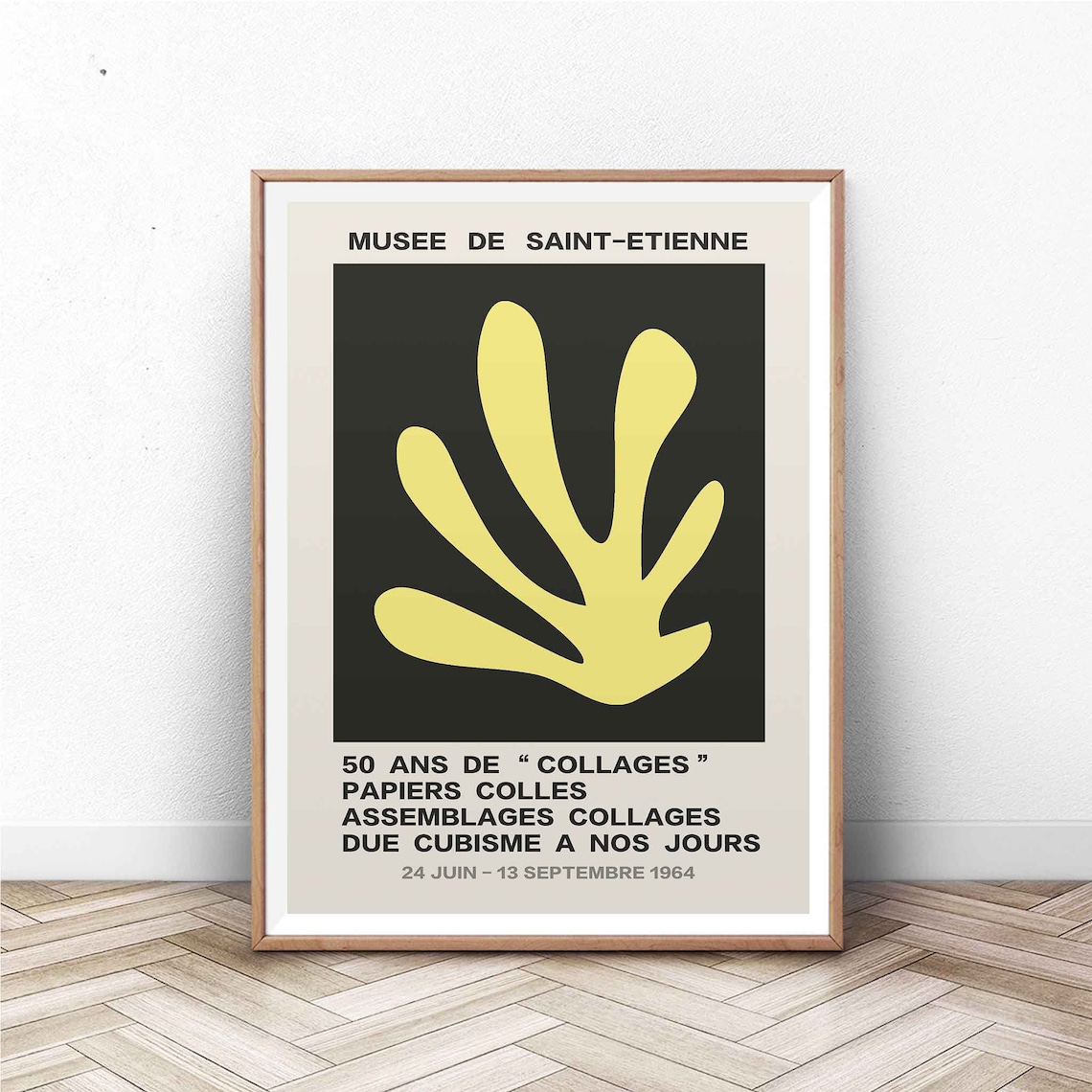Musee de Saint Etienne 1964 Collages Yellow Paper Cut Leaf Exhibition Poster