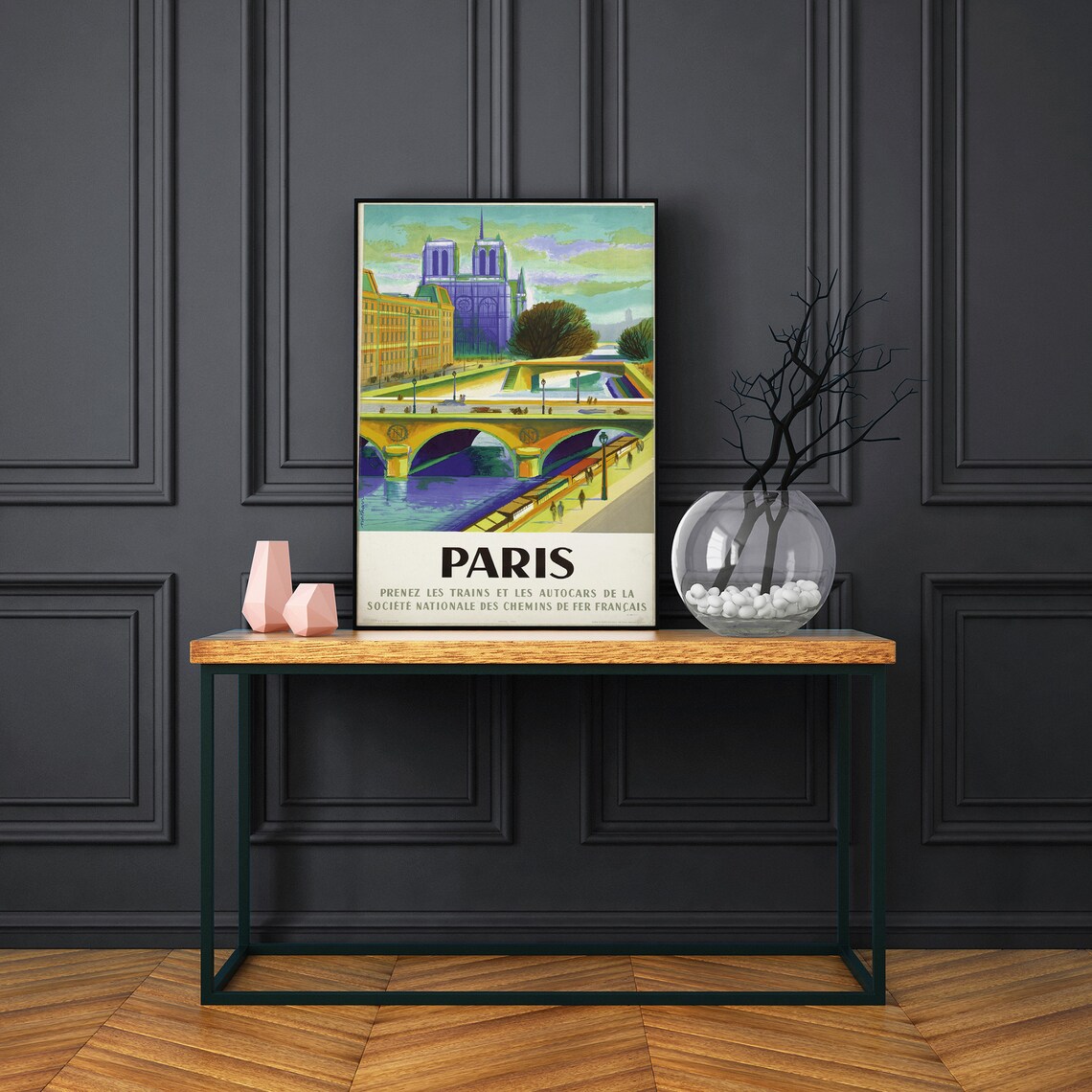 Paris Notre Dame Seine Bridge Vintage French Railway Travel Poster - Image 2