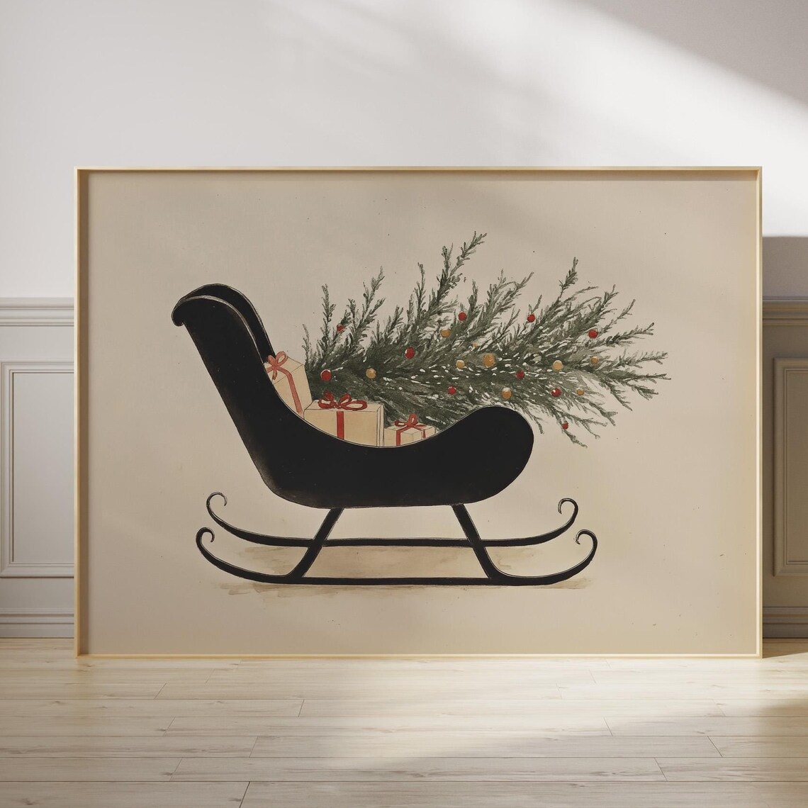 Christmas Sleigh Vintage Winter Holiday Art Print