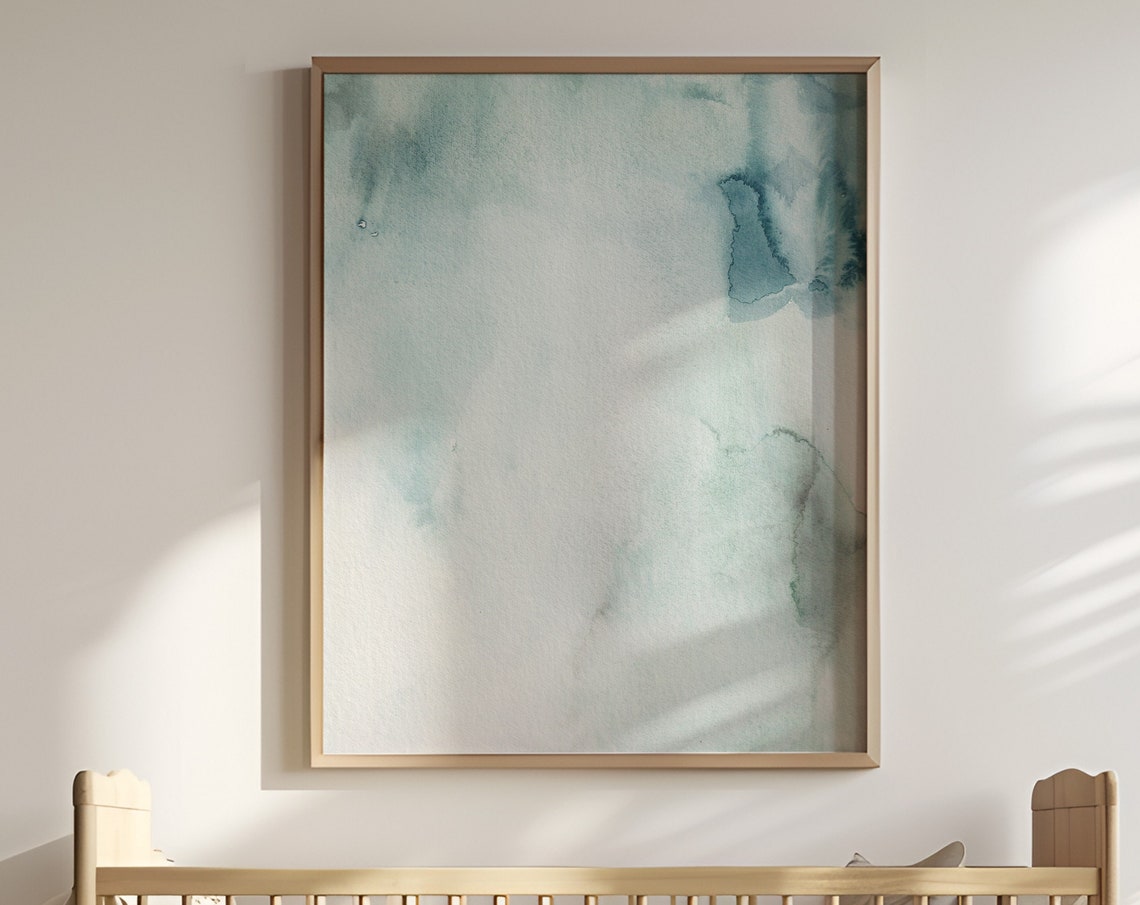 Pale Teal Watercolor Abstract Wash Serene Minimal Art Poster - Image 3