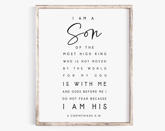I Am The Son Of A King, Minimalist Scripture Art Print