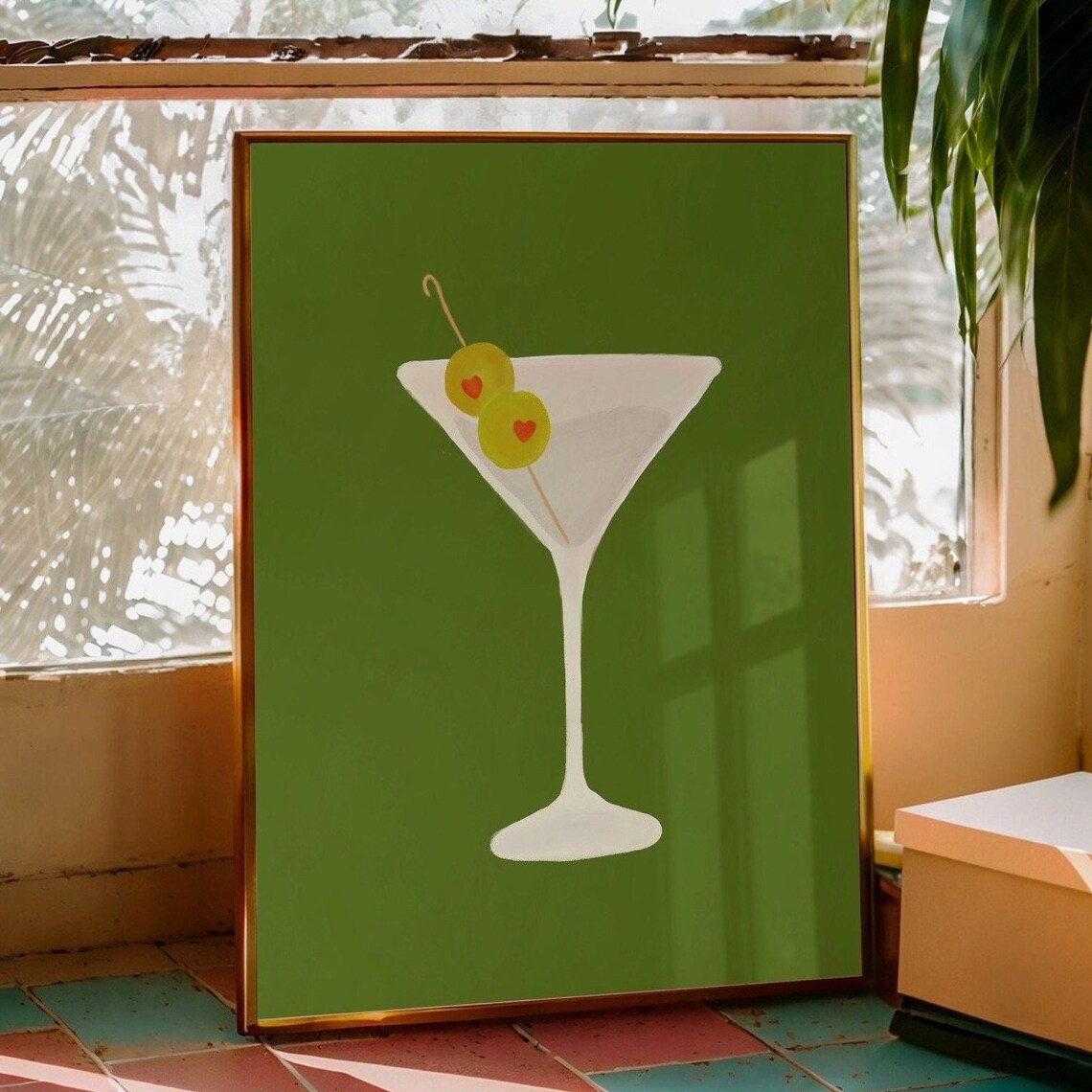 Cocktail Retro Bar Cart Art Print, Minimalist