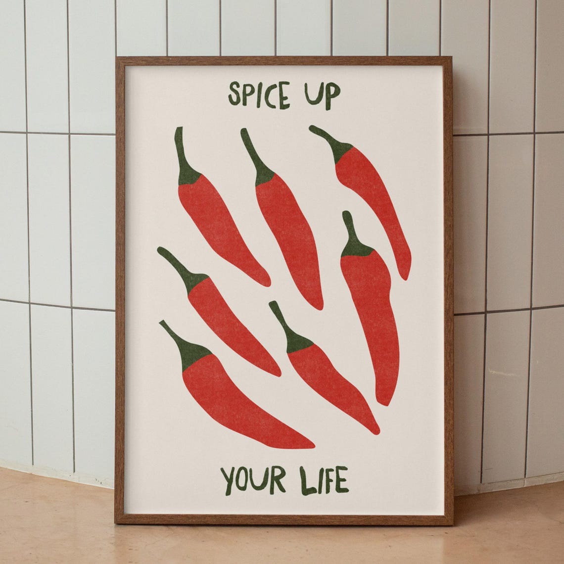 Spice Up Your Life Red Chili Peppers Kitchen Typography Print - Image 2