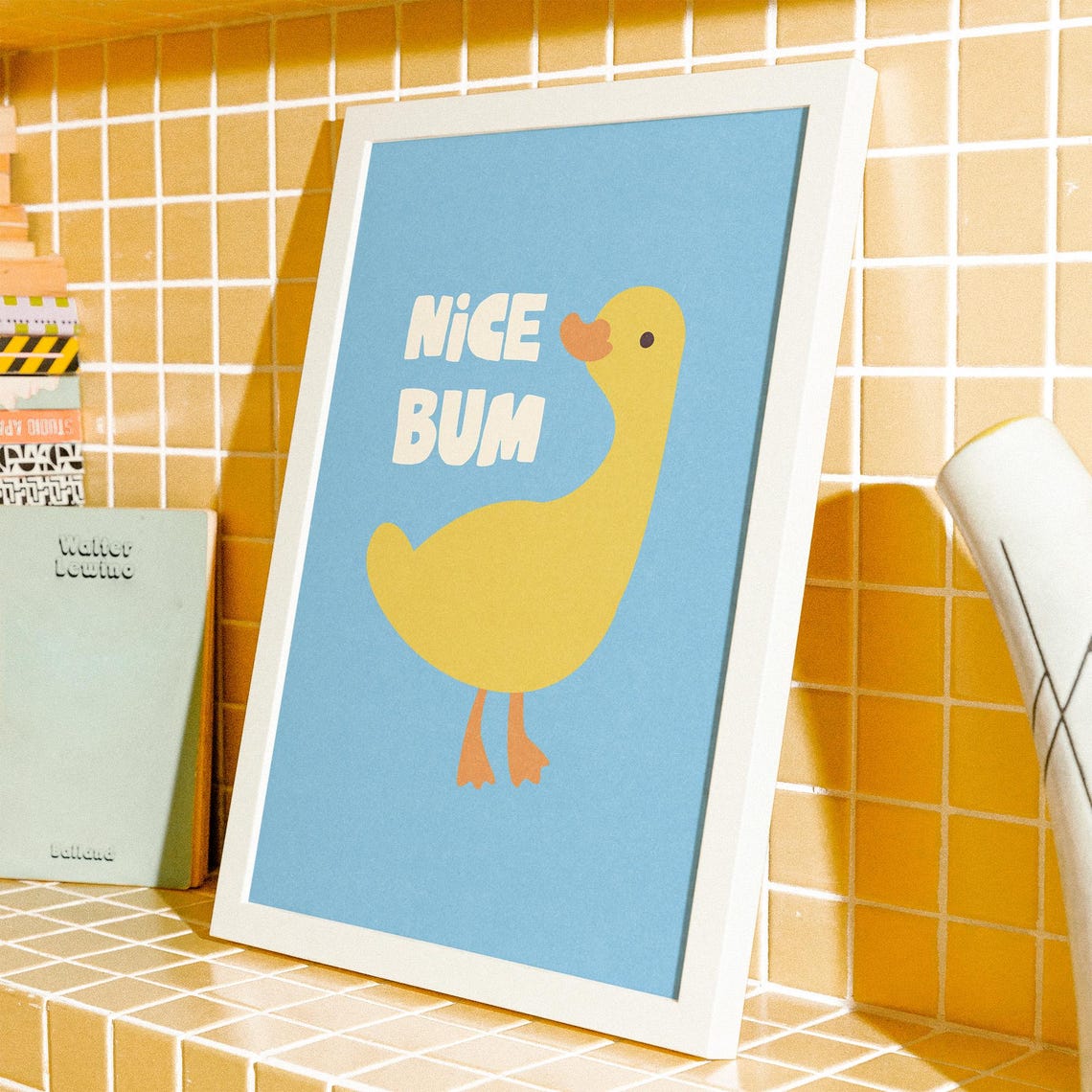Nice Bum Yellow Duck Funny Bathroom Humor Cheeky Quote Poster - Image 3