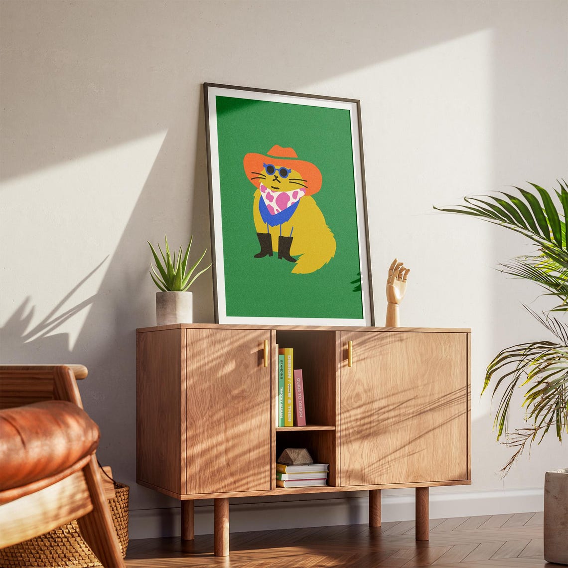 Cool Cowboy Cat With Sunglasses Fun Western Kitty Illustration Print - Image 4
