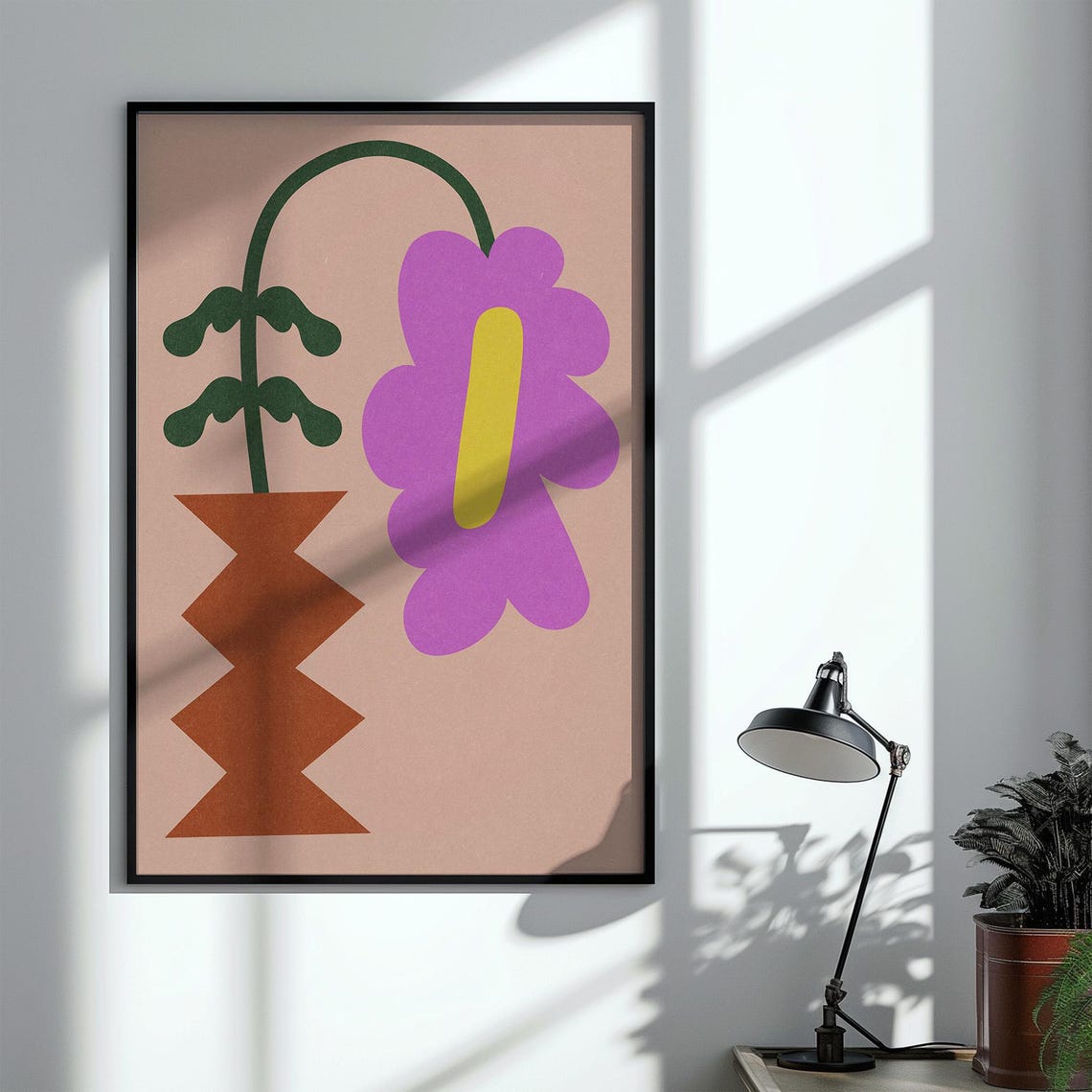 Abstract Purple Flower Terracotta Vase Modern Botanical Print - Image 4