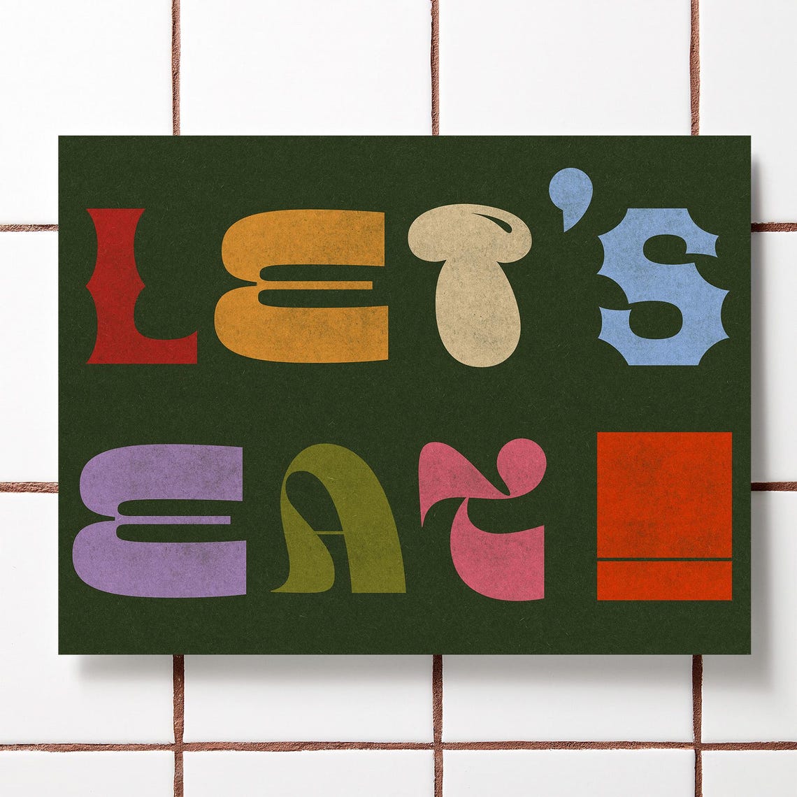 Lets Eat Colorful Retro Block Lettering Kitchen Quote Decor Print - Image 4
