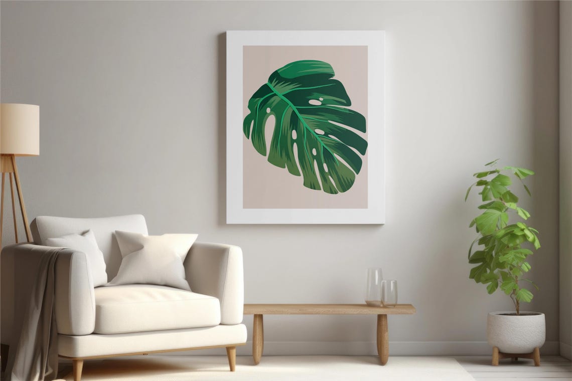 Monstera Botanical Wall Art Tropical Leaves Greenery Decor Living Room Decor - Image 3