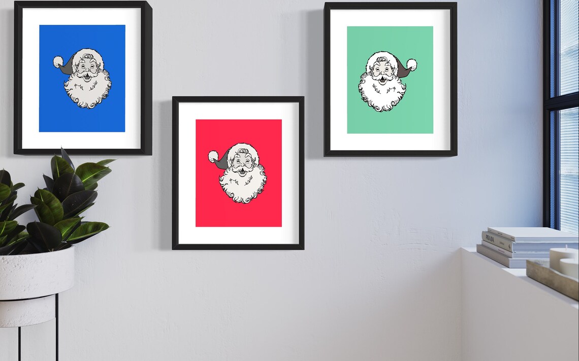 Colorful Pop Art Santa Claus Christmas Trio Holiday Wall Poster Set - Image 3