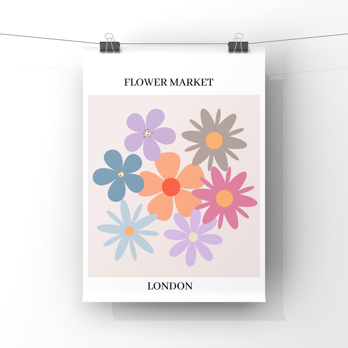 Flower Market London Pastel Daisies Retro Floral Shop Style Art Poster - Image 2