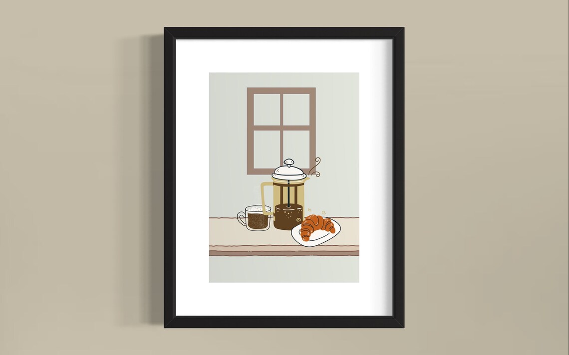 Coffee Croissant Kitchen Wall Art, Dining Room Decor - Image 3