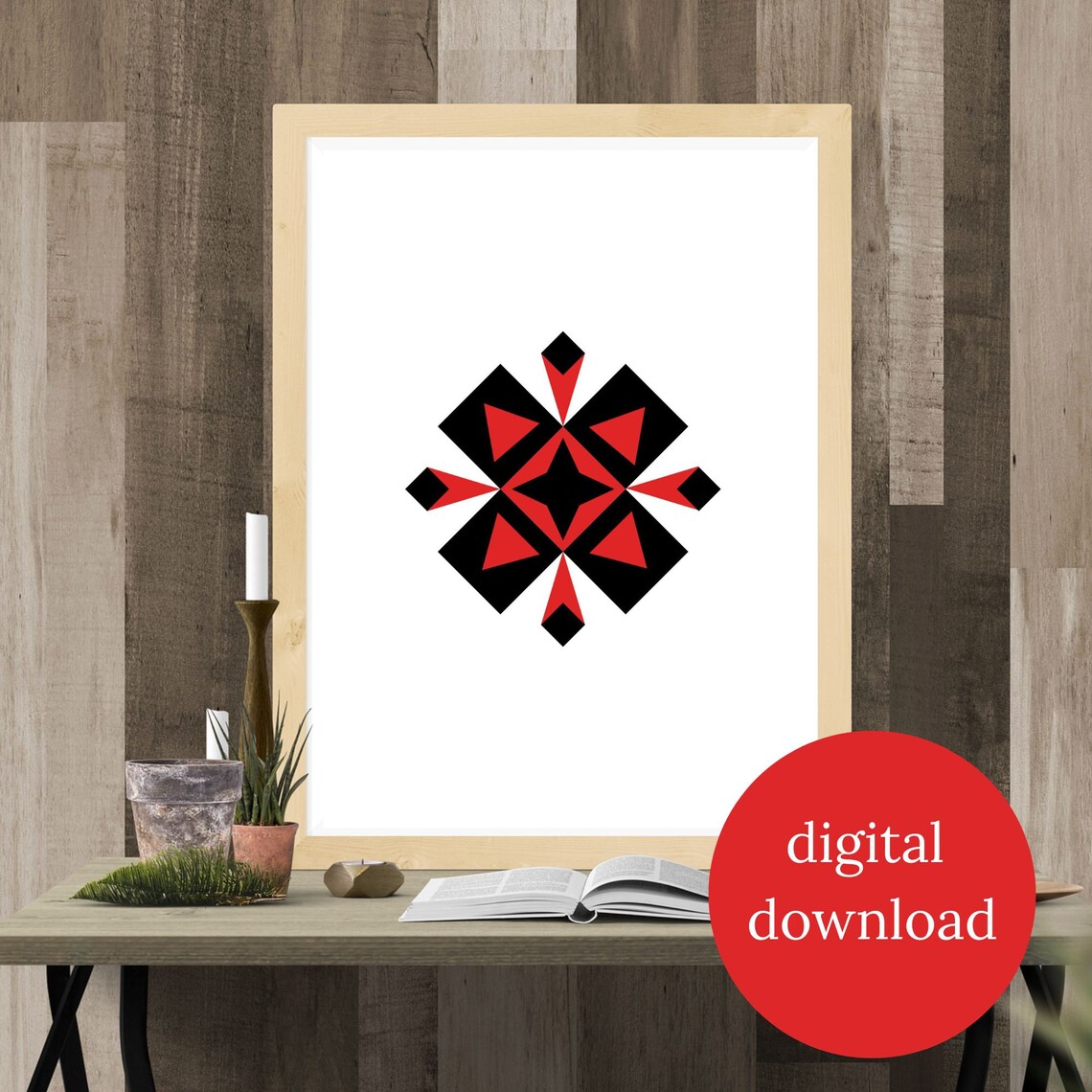 Modern Abstract Geometric Poster, Minimalist Flower Print