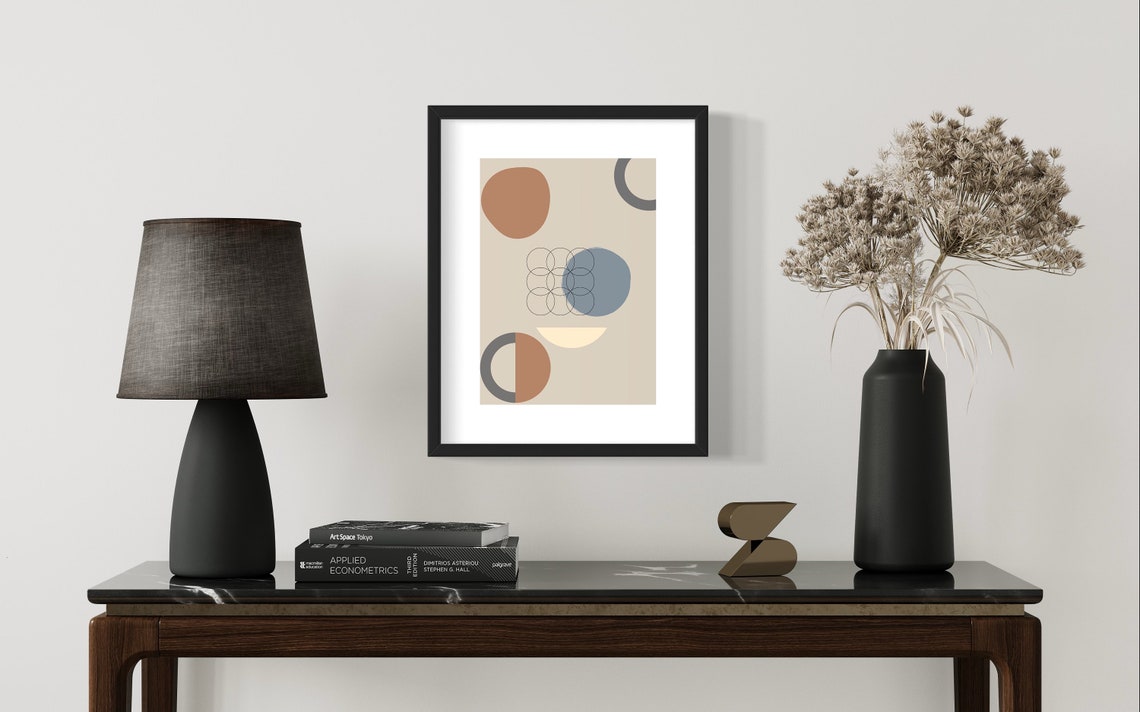 Mid Century Geometric Circle Abstract Terracotta Blue Wall Poster - Image 2