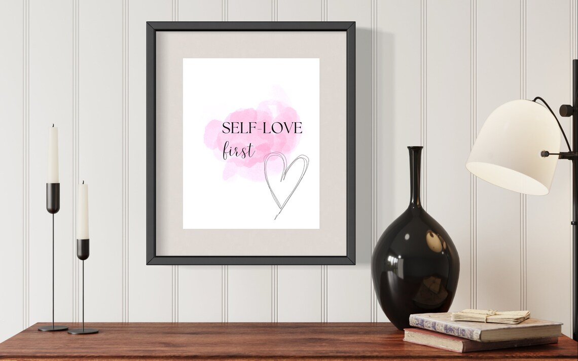 Self Love First Pink Watercolor Heart Line Inspirational Quote Poster - Image 3