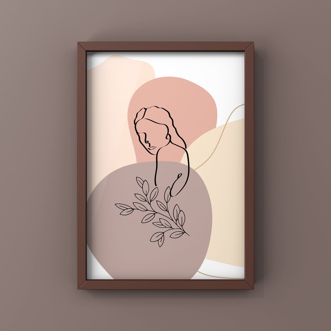 Feminine Boho Line Art Woman Face Neutral Beige Minimalist Poster