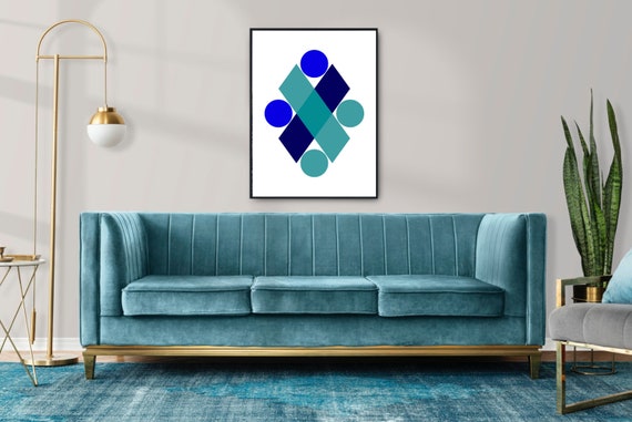 Geometric Abstract Blue Print Blue Wall Decor Wall Art
