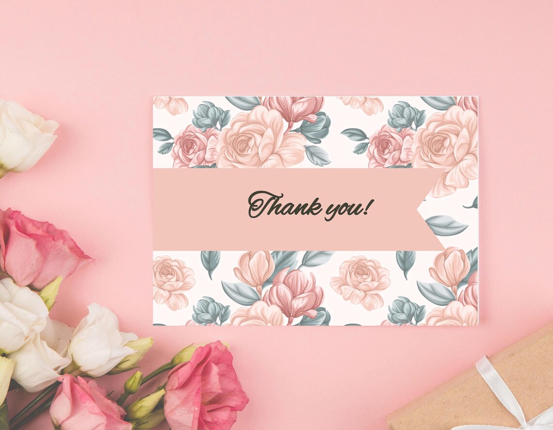 Thank You Postcard, Floral Botanical Pattern